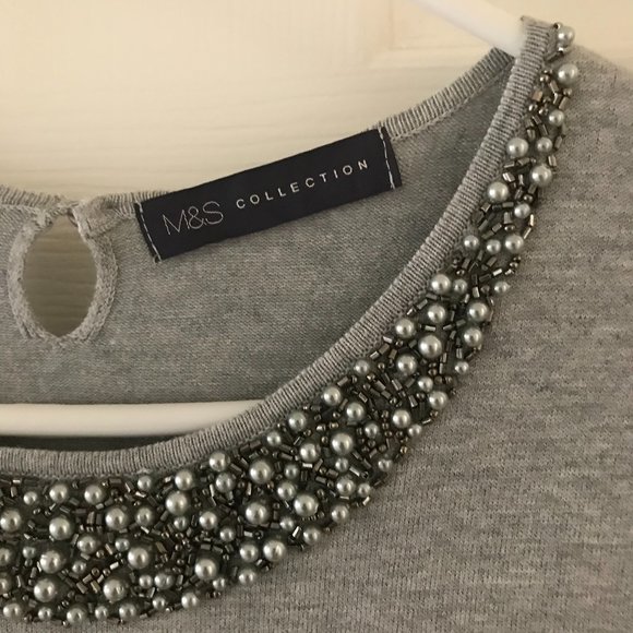 Like New M & S Collection Women's Sweater with Beaded Neckline, Size US 8 - Picture 2 of 4
